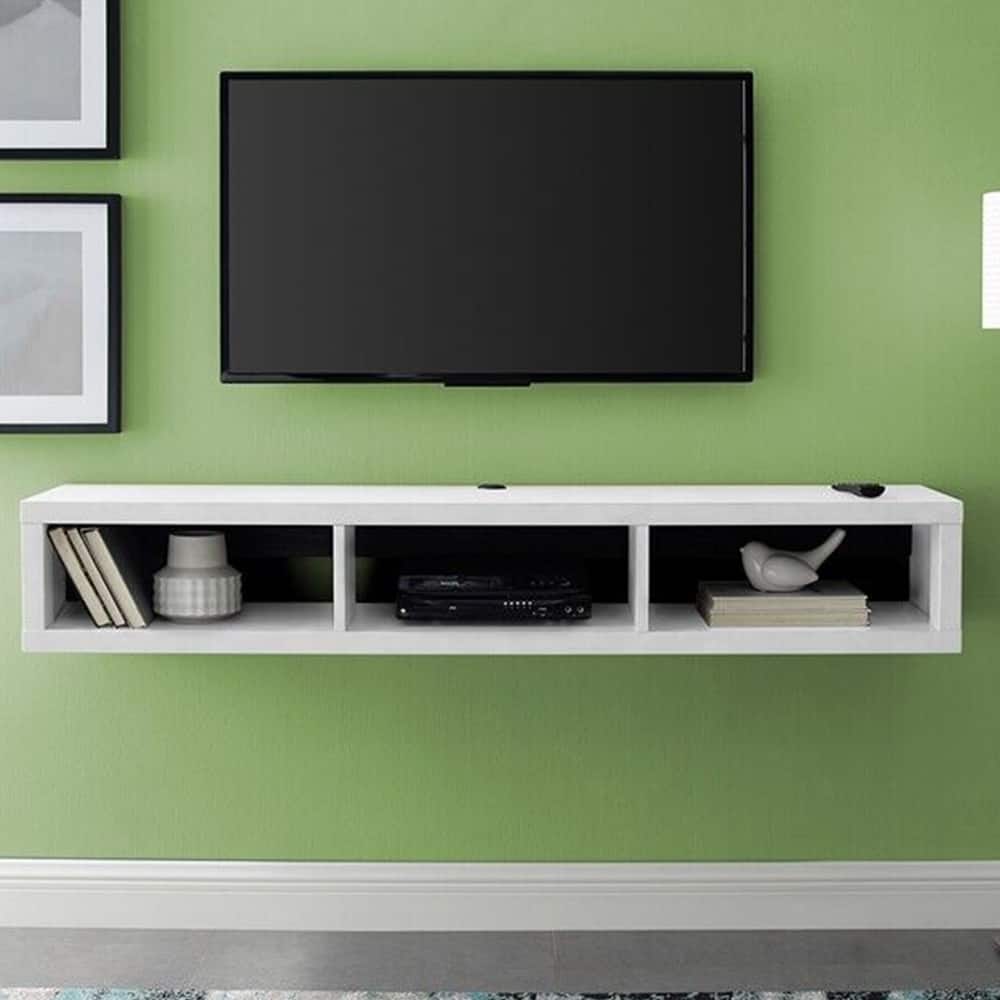 Wall Mounted Wood TV Console Entertainment Center Wall Decor 60" White 62 inches Bed Bath